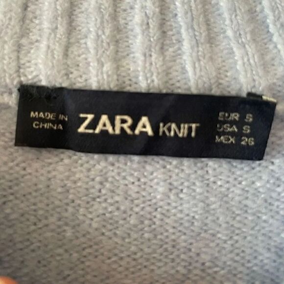 ZARA FAUX FUR TRIM Cream Fur Cuffs  KNIT BLEU SWEATER CROP  SOFT SZ S # 1725 - Picture 10 of 15